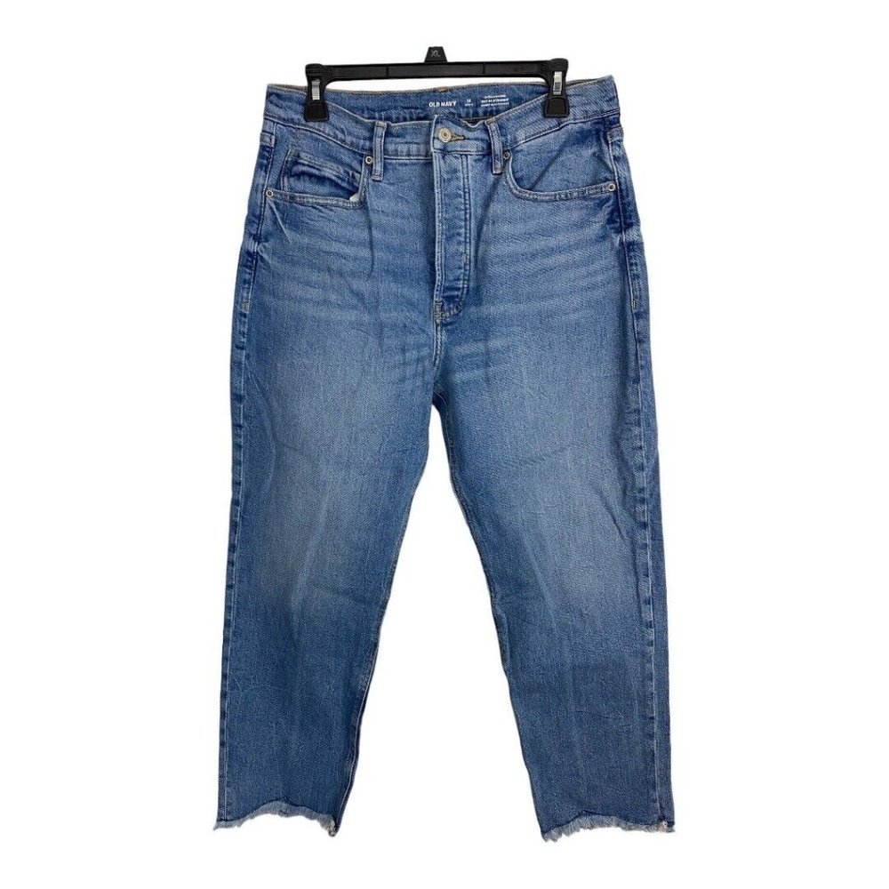 Old Navy Womens Jeans Adult Size 12 Petite Ski Hi Straight Raw Hem Button Fly